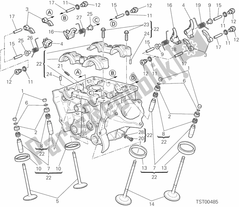 Alle onderdelen voor de Verticale Kop van de Ducati Hypermotard LS Thailand 821 2015